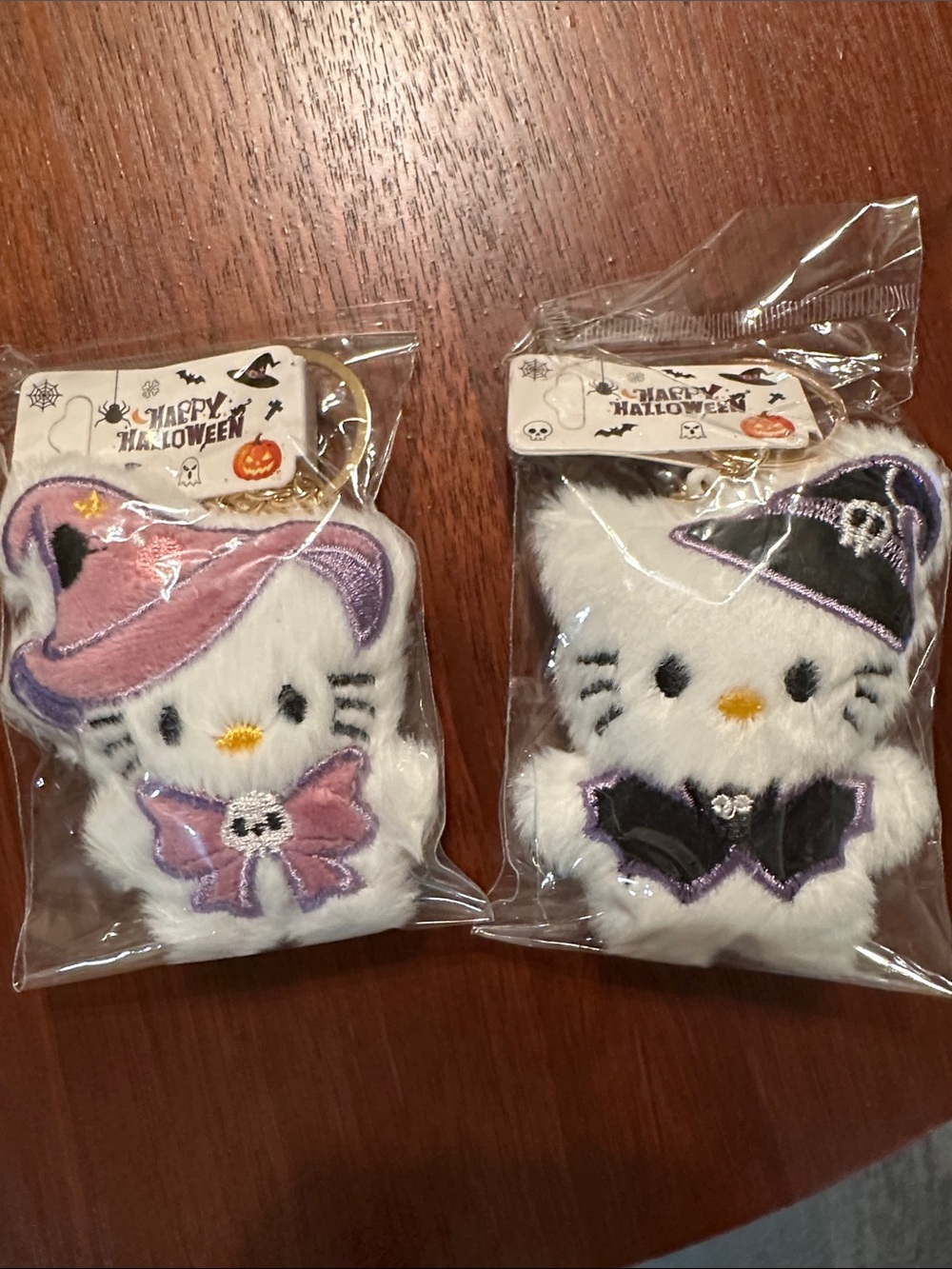Halloween Plush Keychain/Bag Charm Set - White with Pink and Purple Accents